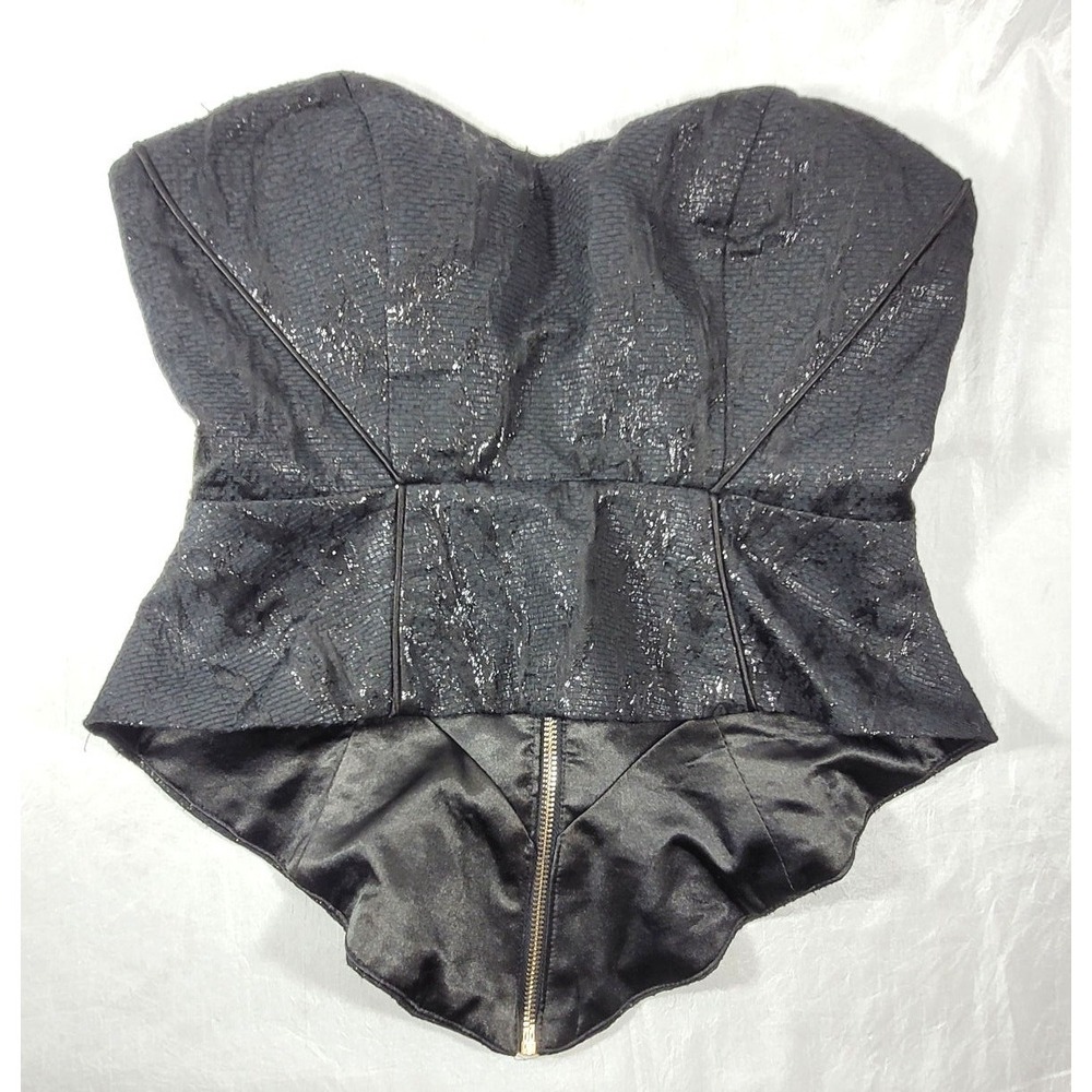 Bariano Women's Fitted Damask Sparkly Strapless Corset Top - Black - US Size 4